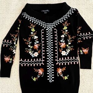 French Connection Black Sweater with Floral Embroidery